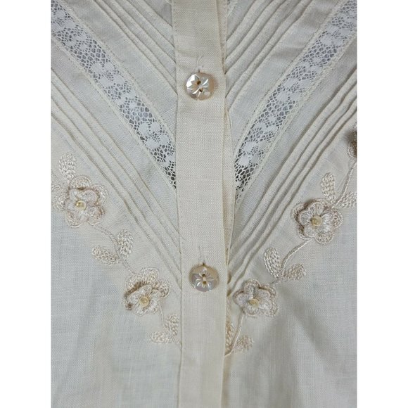 NWT Austin Reed Cream Linen Embroidered Lace Blouse Shirt Cottagecore sz 12 - Picture 3 of 11
